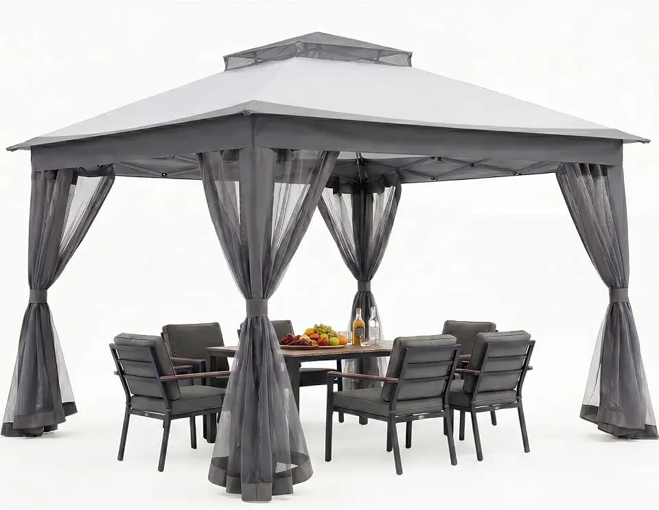 11x11 Pop Up Gazebo, Instant Waterproof Outdoor Canopy Tent with Removable Mesh Netting, UV Protection Portable Sun Shelter with Wheeled Cover Bag for Patio Backyard, Gray