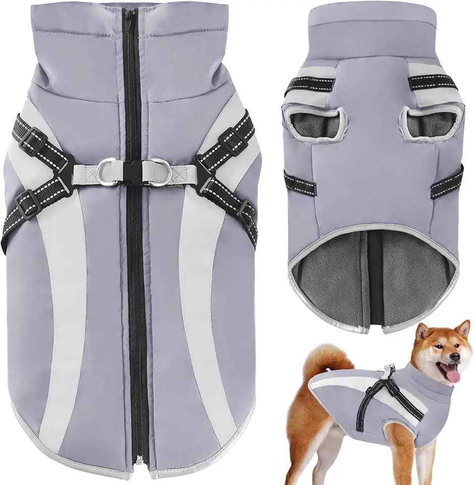 Wasserdichter Hundemäntelmit Geschirr Winter Warme Hundejacke Winddichte Haustier Kleidung Schneeanzug Hundejacken für Kleine Mittlere Große Hunde
