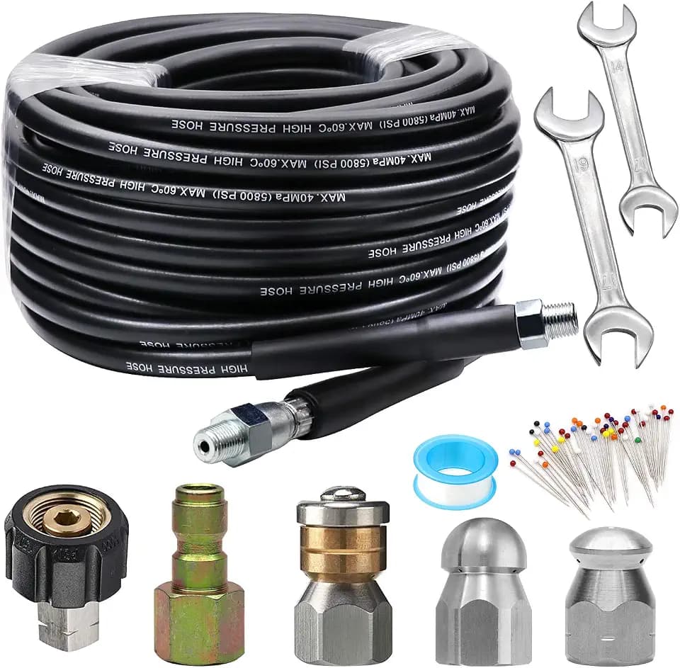 Sewer Jetter Kit 50FT for Pressure Washer, 5800PSI Drain Cleaner Hose