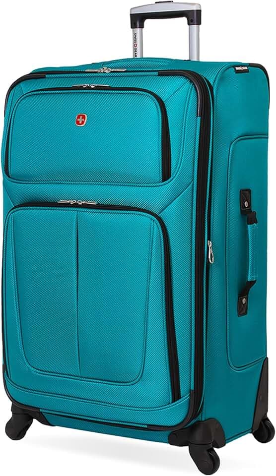 SwissGear Sion Softside Expandable Luggage – Large Checked Suitcase with 360 Degree Wheels & Retractable Handle – 29 Inch, Perfect for 7-9 Night Trips – Teal