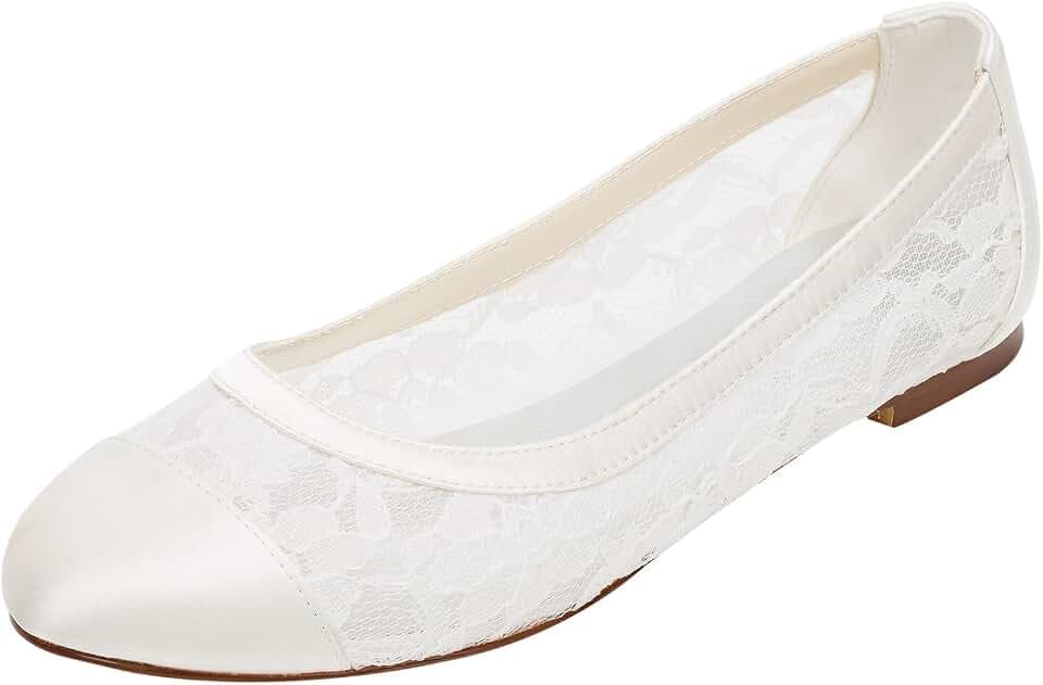 Spitze Hochzeit Schuhe Flache Elfenbein Pumpen Runde Slip-on Brautschuhe