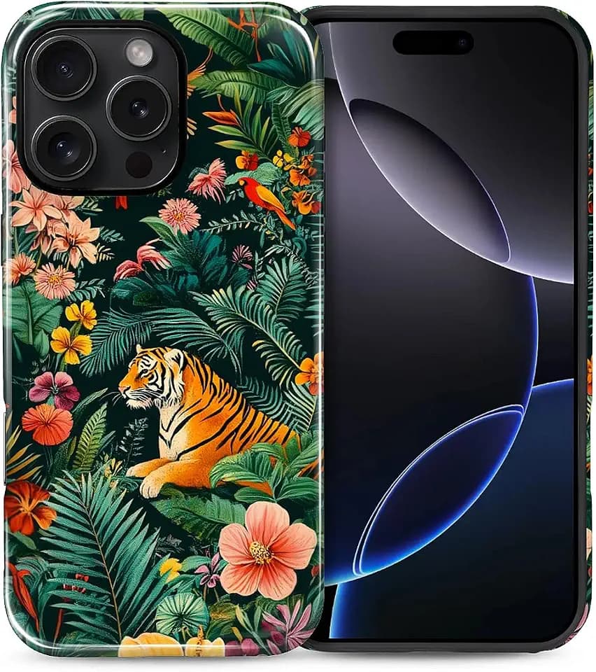 Compatible with iPhone 16 Pro Case, Hybrid 2-Layer Case Shockproof Anti-Scratch for Girl Women Boy Men, Jungle Tiger for iPhone 16 Pro