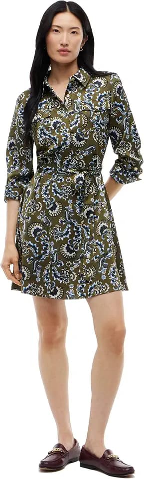 Tommy Hilfiger Women's Long Sleeve Shirt Dress with Belt, Work Business Casual Dress