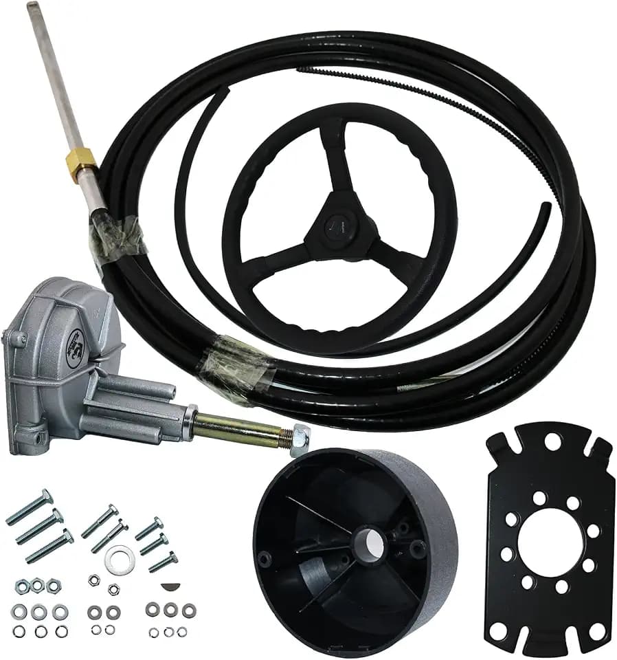 CAPTAIN Complete Boat Steering System Kit - 16ft Control Cable, Mechanical Rotary Design, 13.5 Inch Wheel, 3/4'' Shaft - Ideal for Outboard and Waterborne Vehicles