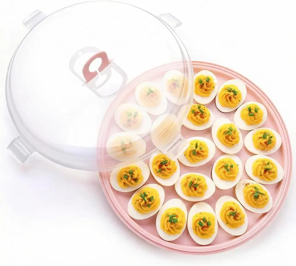 HANSGO Deviled Egg Containers with Lid, Deviled Egg Platter Carrier, Pink