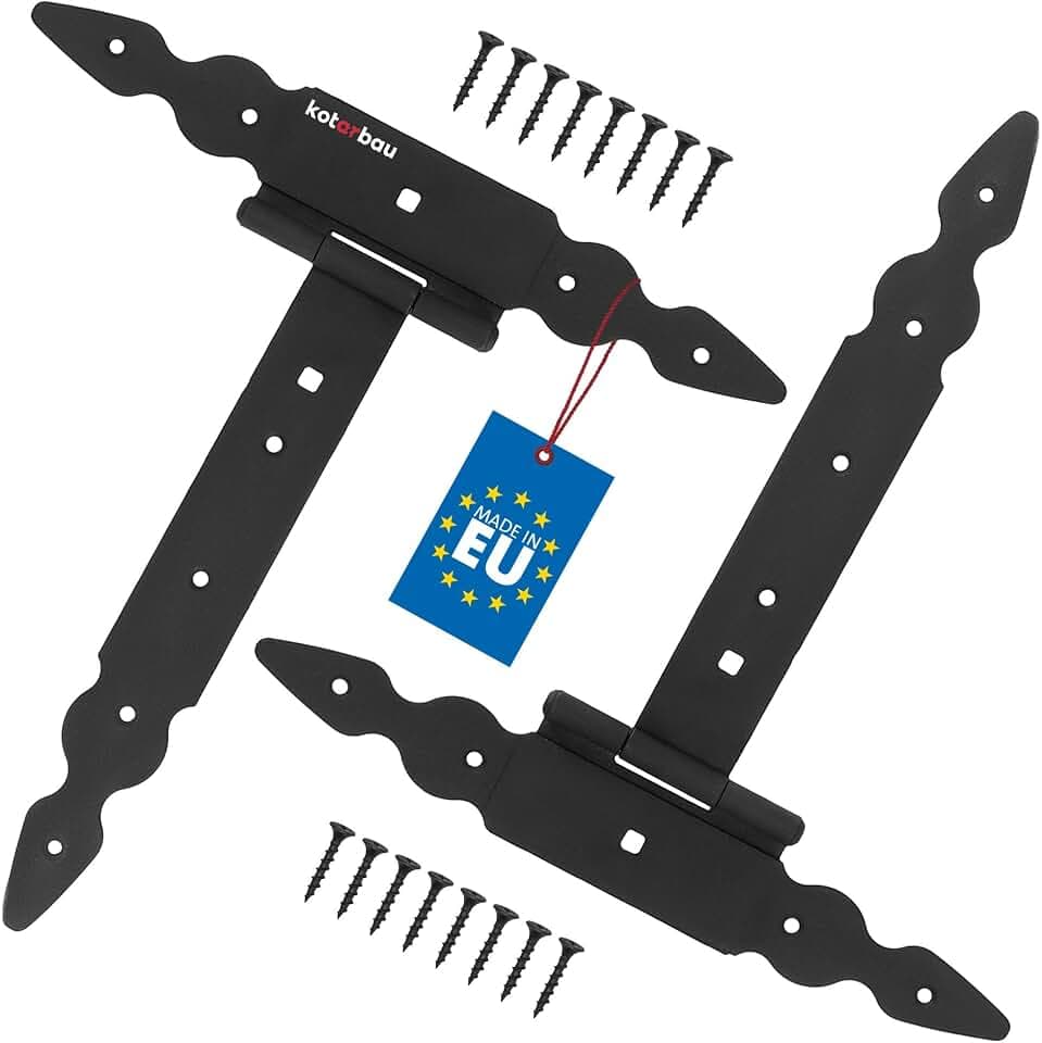 KOTARBAU® 2 St. T Scharniere schwarz L: 250mm Kreuzgehänge pulverbeschichteter Stahl Gartentor Scharnier Türband Holztür Ladenband Torscharniere Schwerlast Türbänder Beschläge Gartentor Tor Scharniere