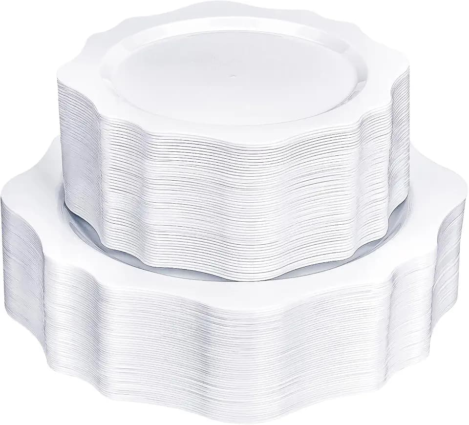 realluck 100Pcs White Plastic Plates for 50 Guests