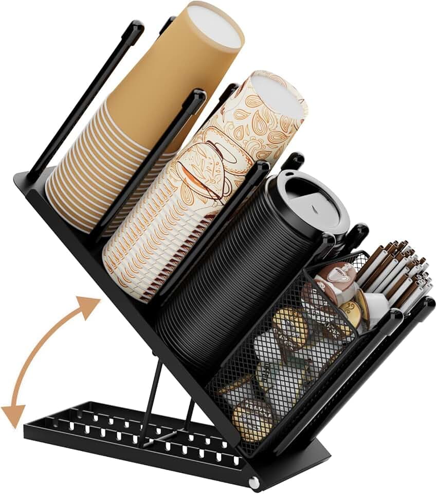Coffee Cup and Lid Holder - 4 Compartments Plastic Paper Cups Dispenser