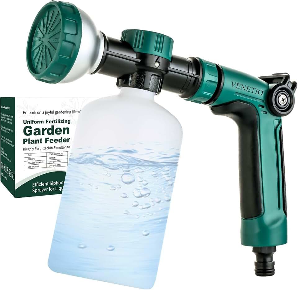 VENETIO 8-Dial Hose Attachment Spray Gun for Liquid Fertilizer/Soap | Precision Lawn & Garden Feeder for Uniform Fertilizing and Watering Plants | Hose-End Nozzle Sprayer with 16oz Bottle