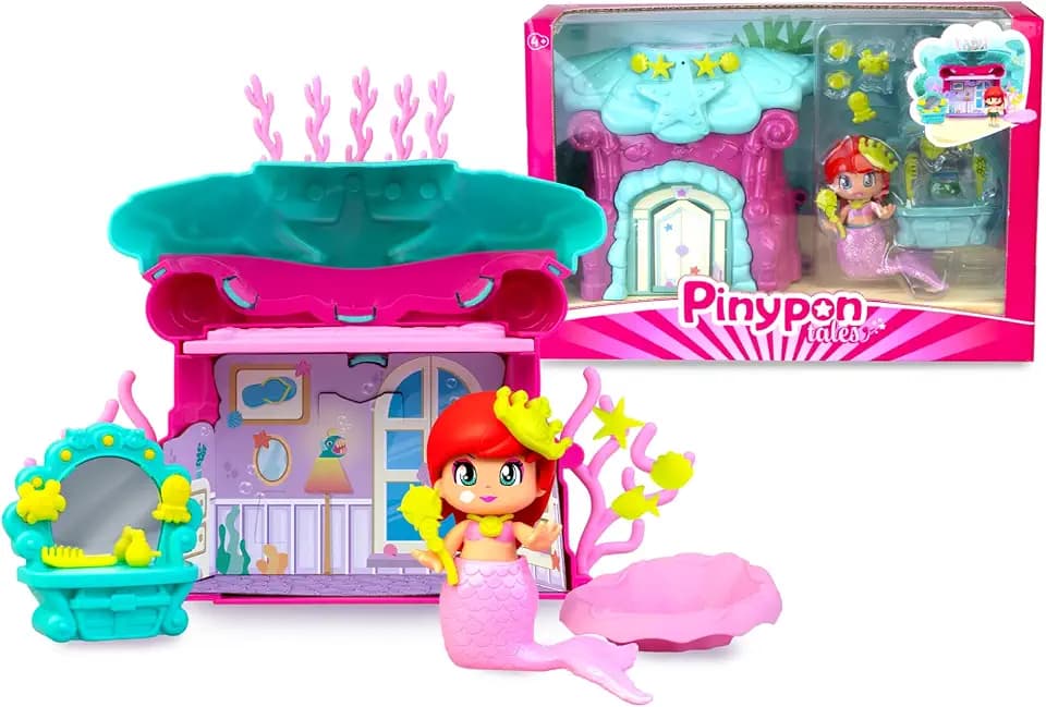 Pinypon Kleine Meerjungfrau Meer Haus, Fantasie Haus mit Figur, enthält Meer Thema Zubehör, Figur enthält Glitter Glitter Meerjungfrau Schwanz, +4 Jahre, Famosa (PNY78000)