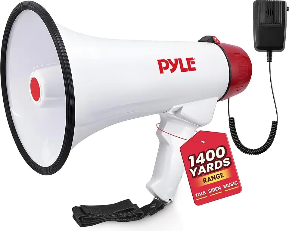 Pyle Megaphone Speaker PA Bullhorn W Built-in Siren - Adjustable Volume, 1400 Yard Range - Ideal for Football, Soccer, Baseball, Hockey, Basketball Cheerleading Fans, Coaches, Safety Drills (PMP40)