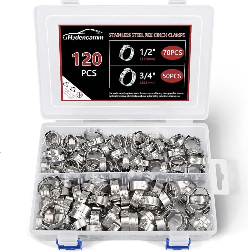 120PCS 1/2",3/4" PEX Clinch Clamps Kit, 304 Stainless Steel