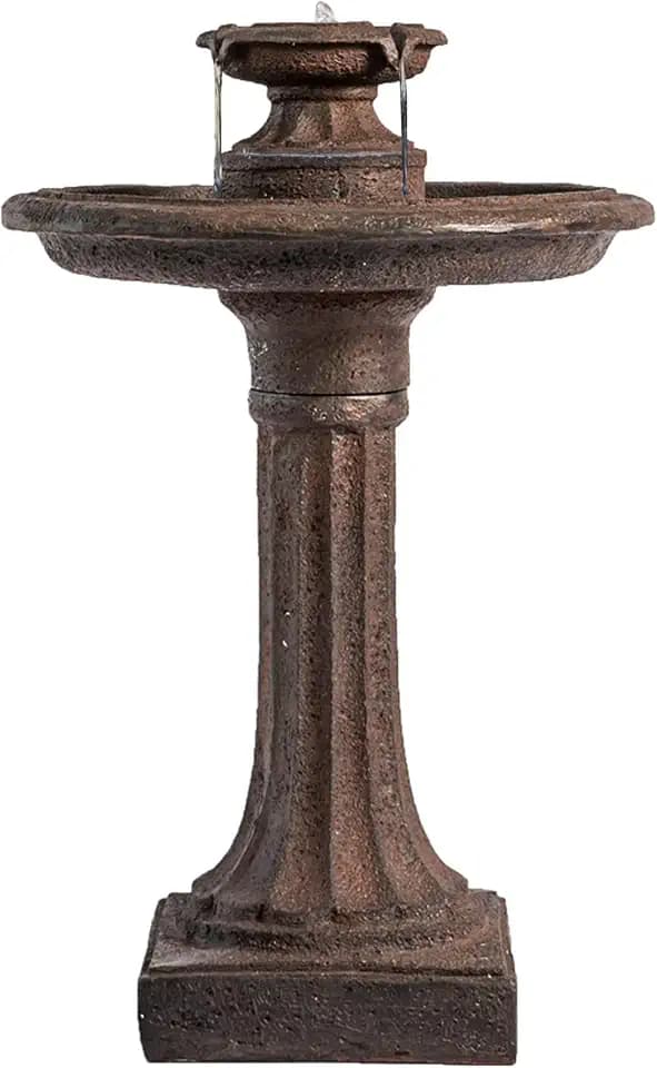 XBrand 28" Outdoor Bird Bath Fountain, Tiered Freestanding Garden Bird Bath with Auto Shut-Off Pump, Classic Outdoor Water Fountain, Brown