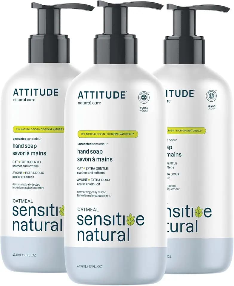 ATTITUDE Gentle Hand Soap for Sensitive Skin, Oat, Unscented, 16 oz