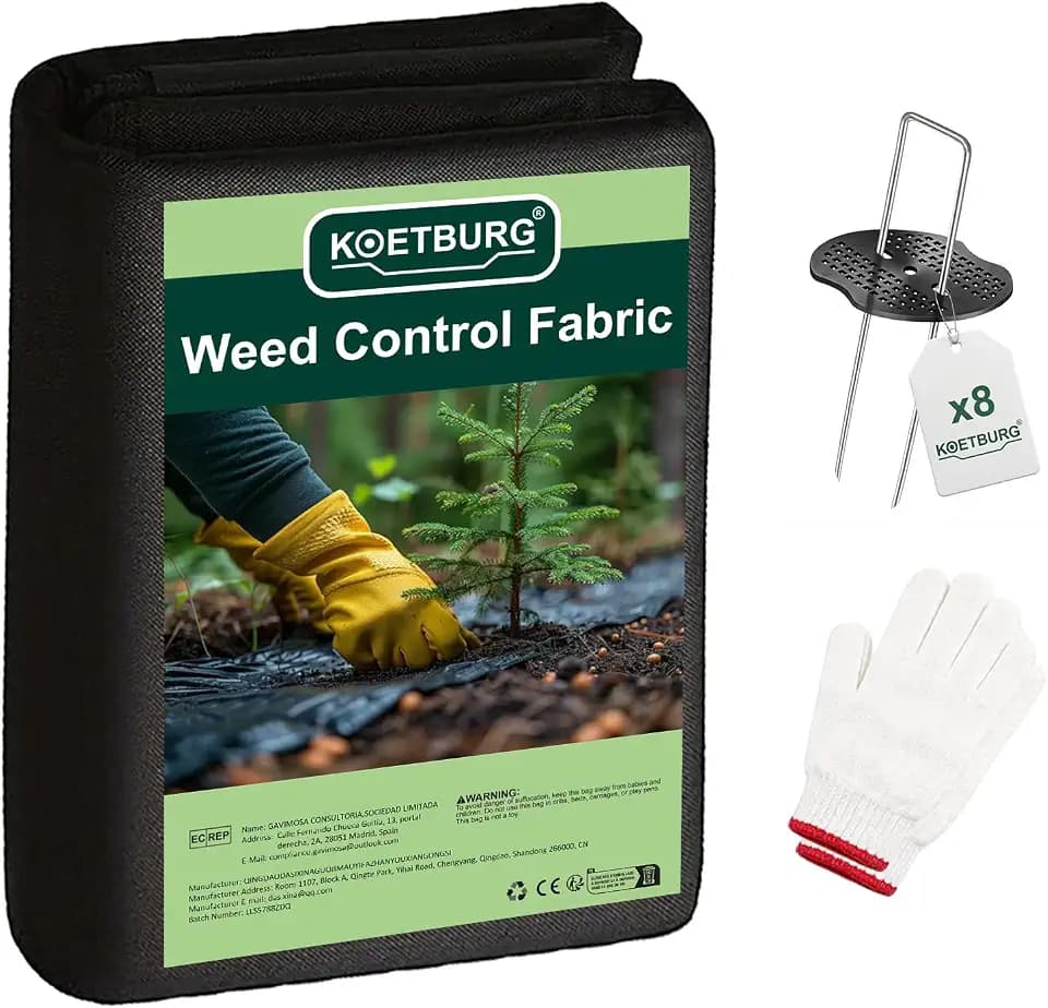 Unkrautvlies 100g/m² Extra Stark – 1m x 5m Unkrautfolie mit versiegelten Kanten – Wasserdurchlässiges Gartenvlies inkl. 8 Erdnägel mit Unterlegscheiben & Handschuhe – UV-Stabil & Reißfest