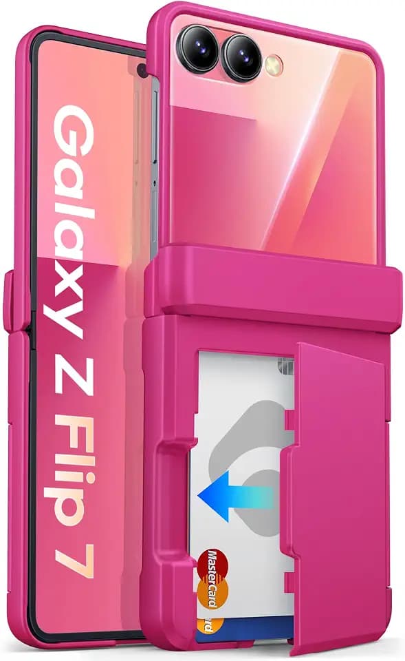 ASAFCASE for Samsung Galaxy Z Flip 7 Case with Card Holder (3 Cards), Pink