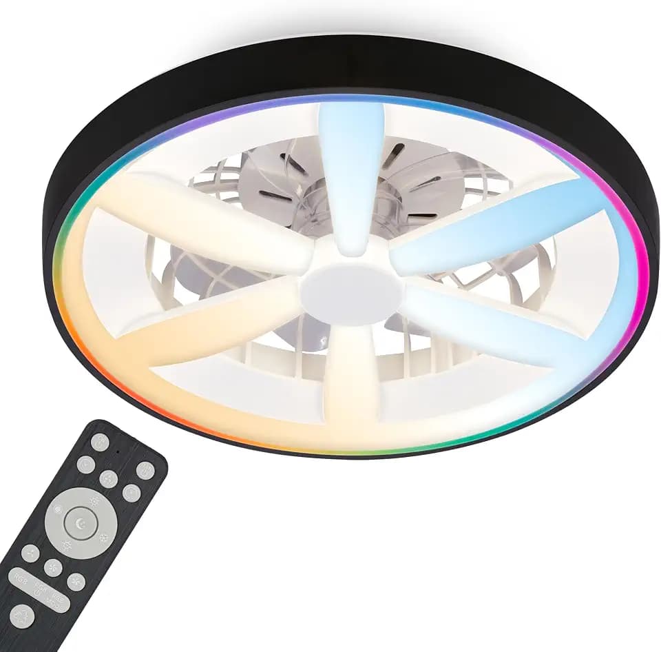 BRILONER - LED Deckenventilator mit Beleuchtung, Fernbedienung, DC-Motor, 5 Geschwindigkeiten, RGBIC, CCT, Dimmbar, Lampe mit Ventilator, LED Deckenleuchte, Deckenlampe Ventilator, 48 cm, Schwarz