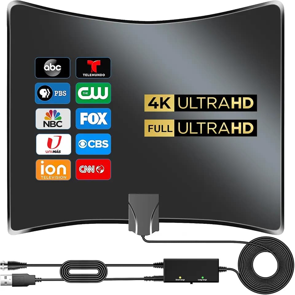 2026 Upgraded Antenna for Smart TV, 3600+ Miles TV Antenna Indoor, Digital TV Antenna for Local Channels, HDTV Antenna with Amplifier Signal Booster Support 4K 8K 1080p Old TV -18FT Coaxial Cable