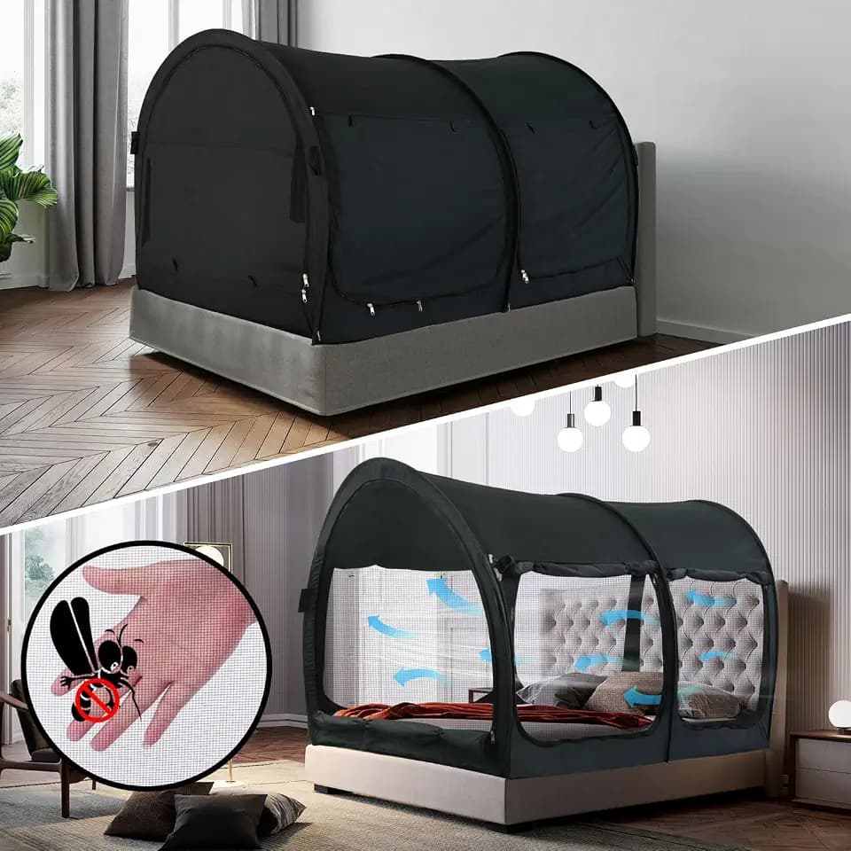 Alvantor® Canopy Bed 2-in-1 Dream Privacy Space Full Size Sleeping Tents Indoor Pop Up Portable Frame Breathable Reducing Light & Air Ventilation