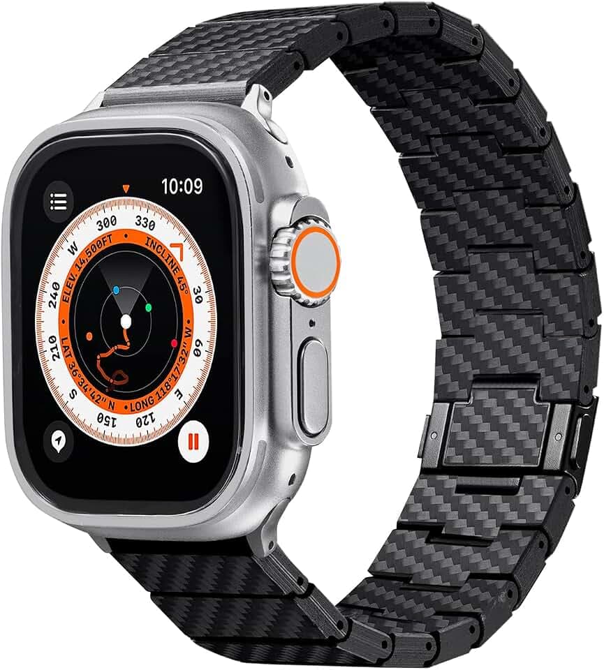 pitaka Carbon Armband für Apple Watch 10/Ultra 2/Ultra/9/8/7/6/SE/5/4/3/2/1 aus Kohlefaser Uhrenarmband Universal Ersatzarmband 49/46/45/44/42/41/40/38 mm mit Magnetischem Verschluss