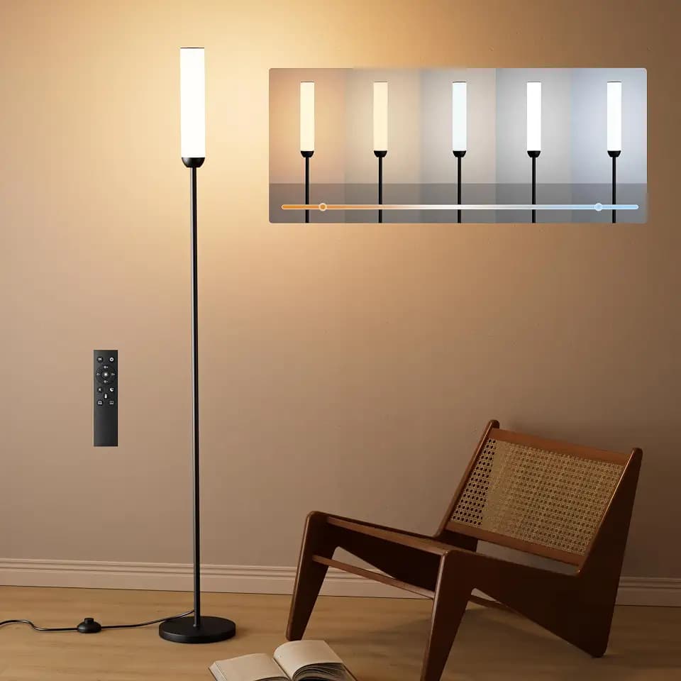 LED Stehlampe Wohnzimmer, Deckenfluter mit 5 Farbtemperaturen Stufenlos