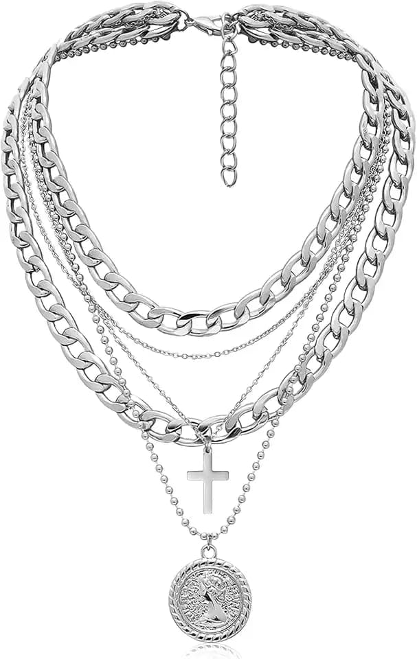 MJartoria Layered Necklaces for Women Trendy Retro Coin Pendant