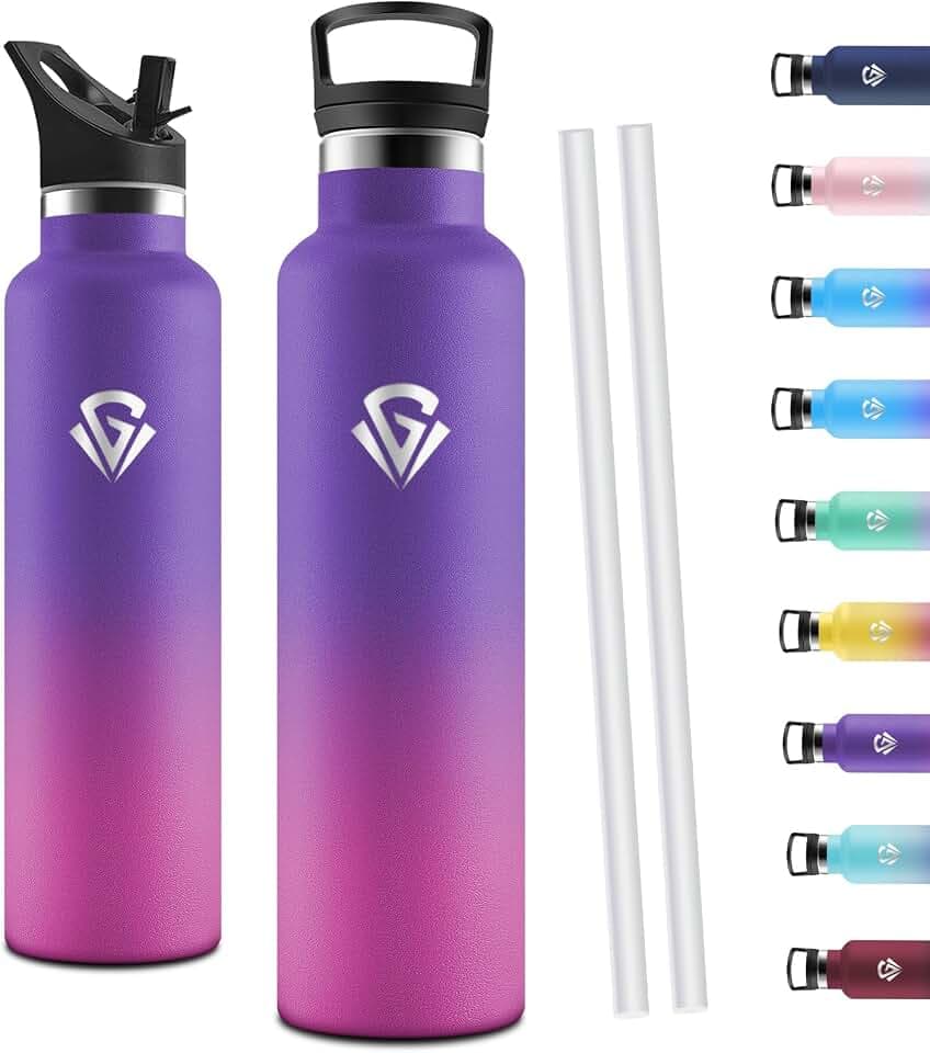 Motswedi Trinkflasche 1l, Trinkflasche Edelstahl, Thermosflasche, Isolierflasche, Wasserflasche für Kaltes und Heißes Wasser, Leckdichte für Sport, Reisen, Outdoor Aktivitäten, Deep Purple & Rose Red