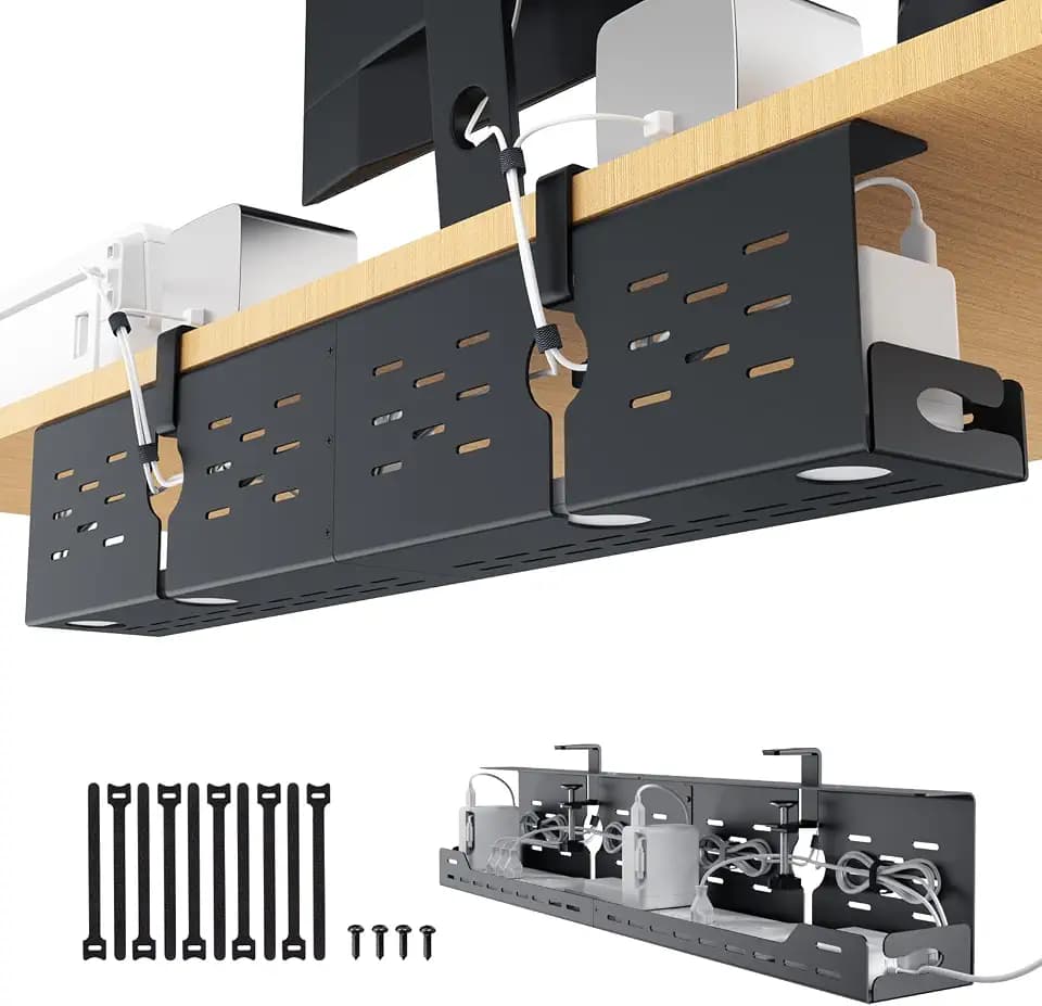Univivi Under Desk Cable Management Tray, Cable Management, 32 inch, Black