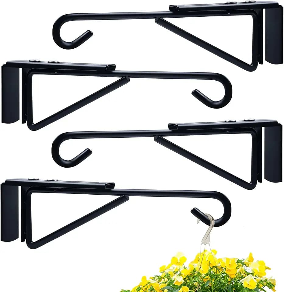 4Pack Adjustable Vinyl Fence Hooks Fit Fence Widths 0.75-3 Inch, Heavy Duty Vinyl Fence Plant Hangers for Hanging Plant Bird Feeders, Lights, Basket Over the Fence Hanger for Hanging Plant Outdoor