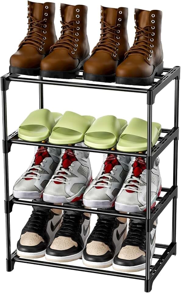 Magrimaxio Schuhregal Metall, Schuhaufbewahrung mit 4 Ebenen, Leichtes Schuhablage, Schuh Regal Stapelbar für 8 Paar Schuhe, Schuhständer für Flur, Wohnzimmer, Schlafzimmer, Eingangsbereich (Schwarz)