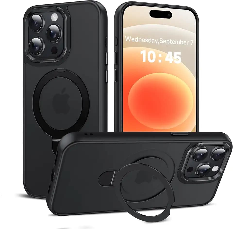 LeYi for iPhone-15-Pro Max Case for MagSafe with Stand Ring Holder Black