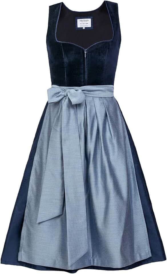 Edelnice Trachtenmode Exklusives Designer Midi Dirndl Luna Samt blau inkl. Dirndlschürze