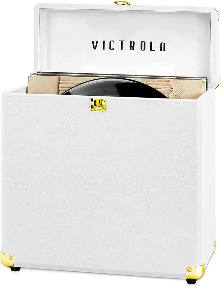 Victrola Collector - Vinyl Record Storage Case, Holds 30+ LPs - White