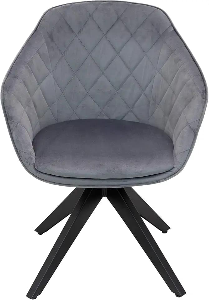 PLAYBOY Dreh-Polsterstuhl mit Armlehne & Samtbezug, gepolster Drehstuhl im Retro-Design für Esszimmer, Speisezimmer, Küche & Büro Lounge, anthrazith, grau mit matten Metallfüssen, 61x80x57 cm