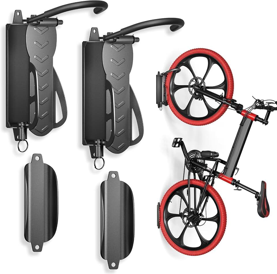 WELDUN 2 Set Fahrrad Wandhalterung, Fahrradaufhänger Wandhalterung, schwenkbarer Fahrradhalter, vertikaler Fahrradhaken, Fahrradständer für Garage und Innenbereich, Tragfähigkeit 30kg