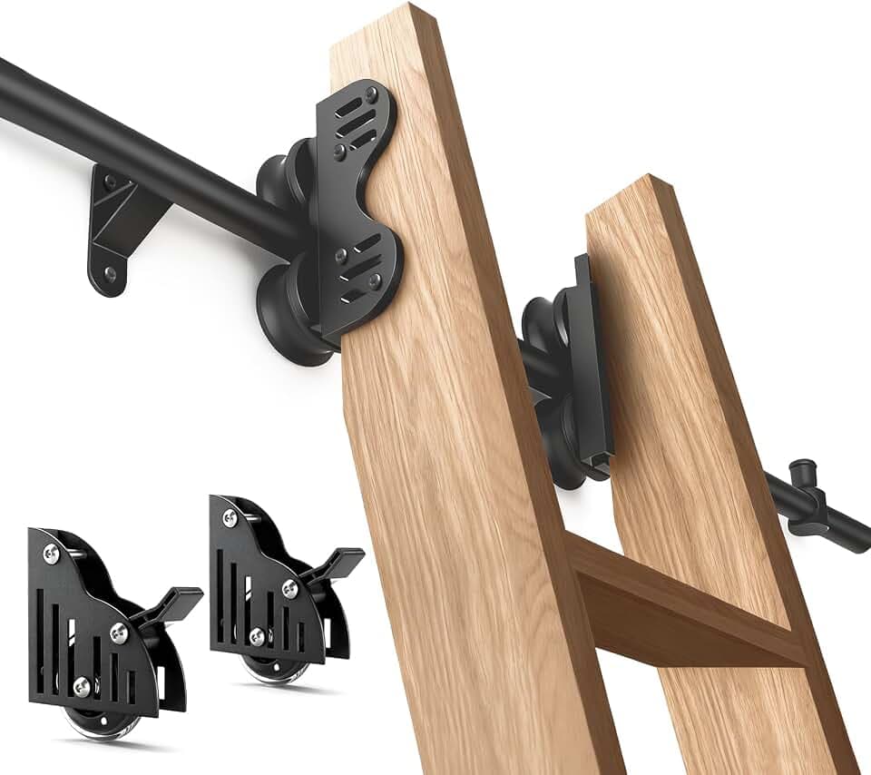 12FT Sliding Rolling Library Ladder Hardware Kit,Telescopic Rolling,Black