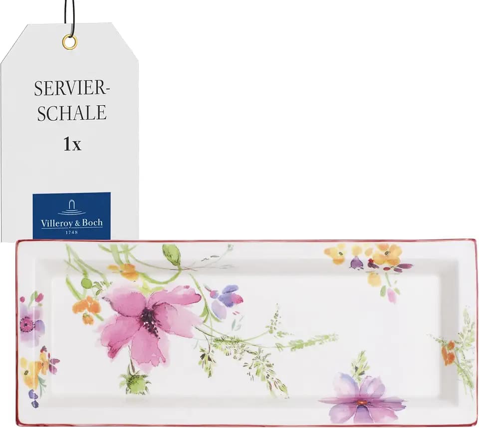 Villeroy & Boch - Mariefleur Schale Bunt, Spülmaschinenfest, Mikrowellensicher, Servierschale, Tablett Rechteckig, Snackteller, Serviertablett, Geschirr, Premium Porzellan