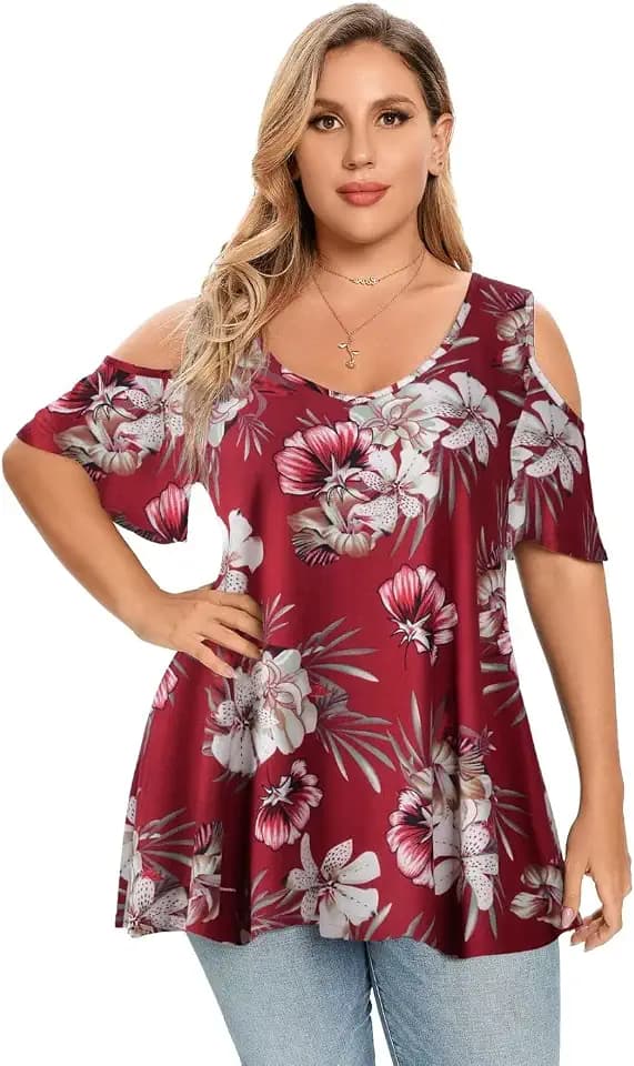 LARACE Women Plus Size Cold Shoulder Tunic Tops V Neck Summer T Shirts