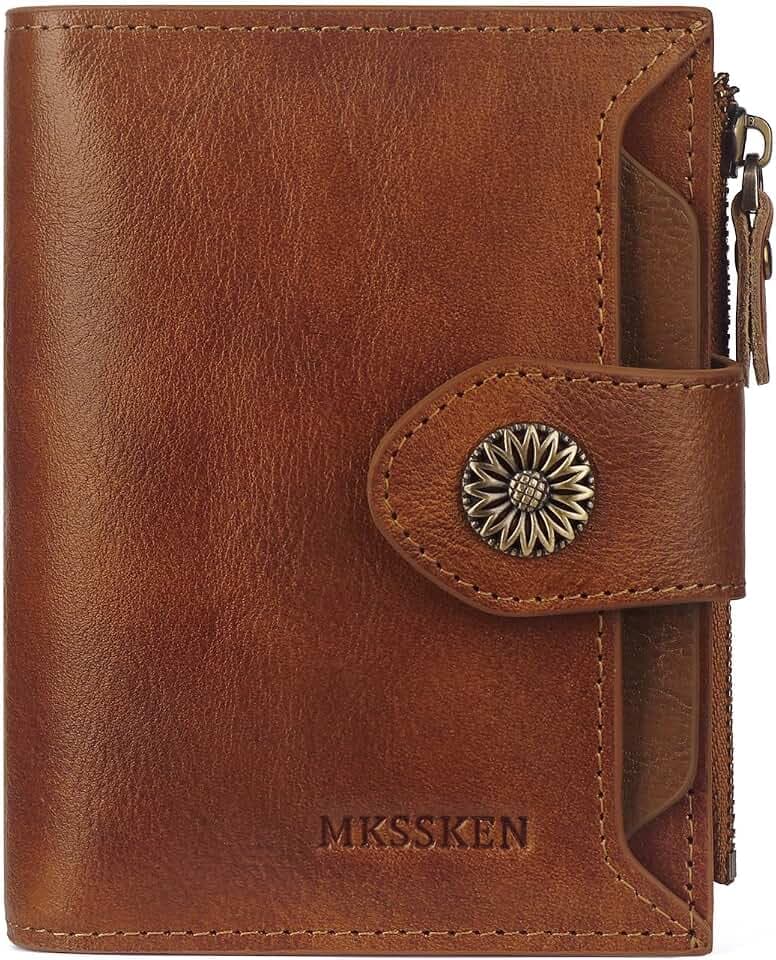Wallet Women,Rfid Blocking Leather Womens Wallet,Bifold Compact Carteras Para Mujer Card Holder with Removable ID Window(brown)