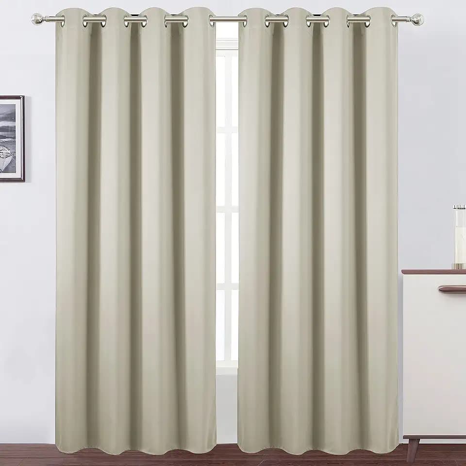 LEMOMO Light Beige Thermal Blackout Curtains/52 x 108 Inch/Set of 2 Panels Room Darkening Curtains for Bedroom