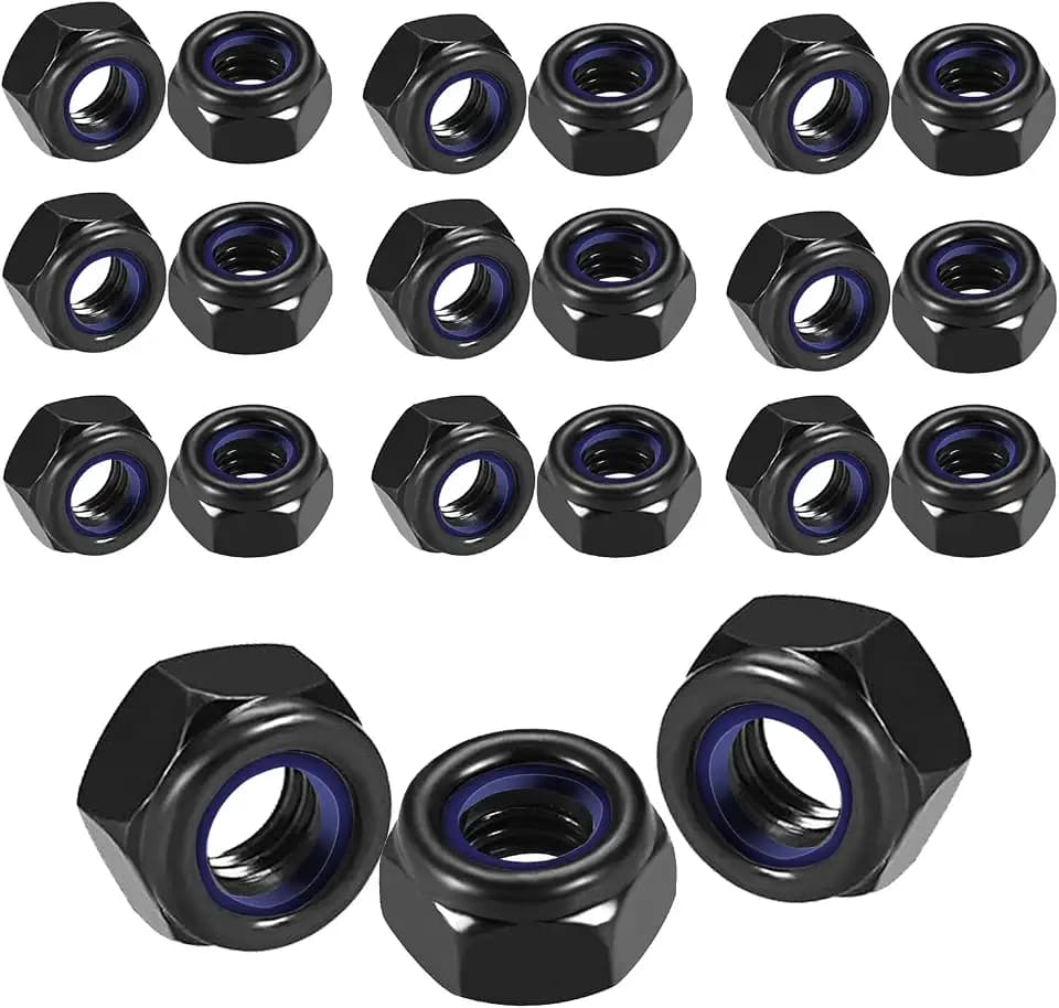 qingmeng Sechskantmuttern M6 50 Stück Muttern M6 Schwarz Selbstsicherungsmuttern Stopfmuttern Sicherungsmuttern Sicherungsmuttern Set Schraubenmuttern Metrisches Gewinde