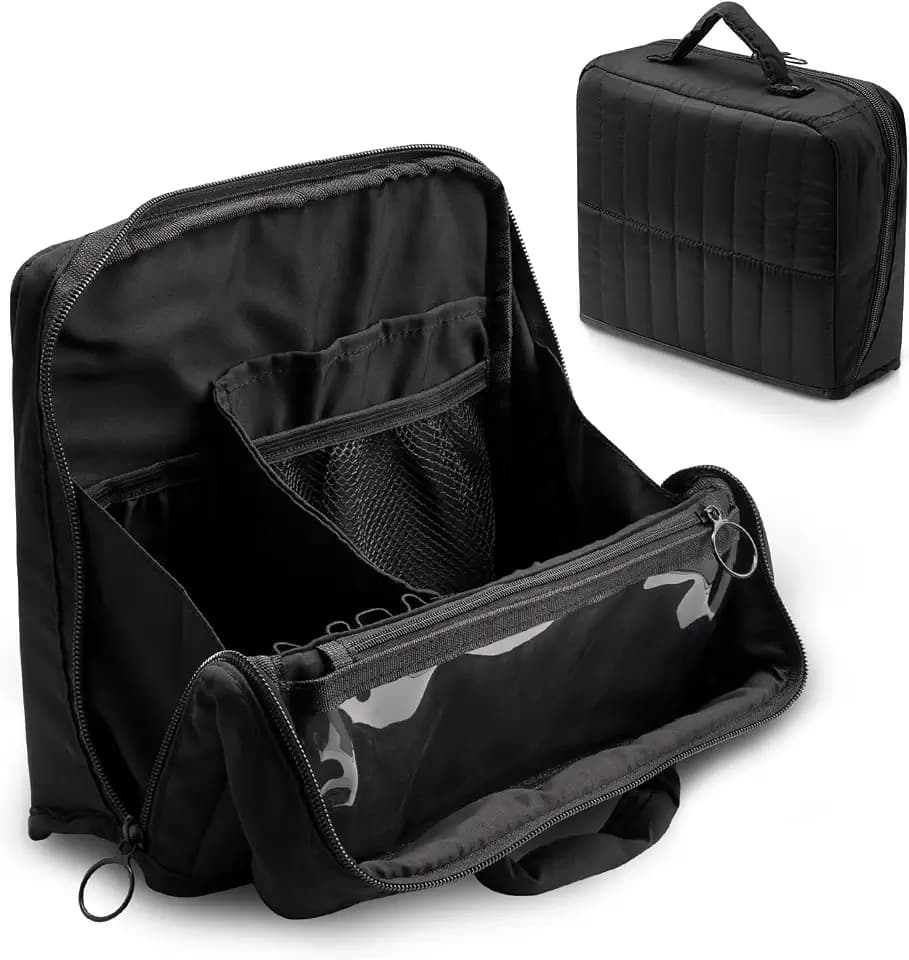 Abiudeng Standing Travel Makeup Bag Stand up Make up Bag Travel Toiletry Bag with Multiple Compartments Large Capacity for Women Business Trips Fitness and Daily Commutes (Black)