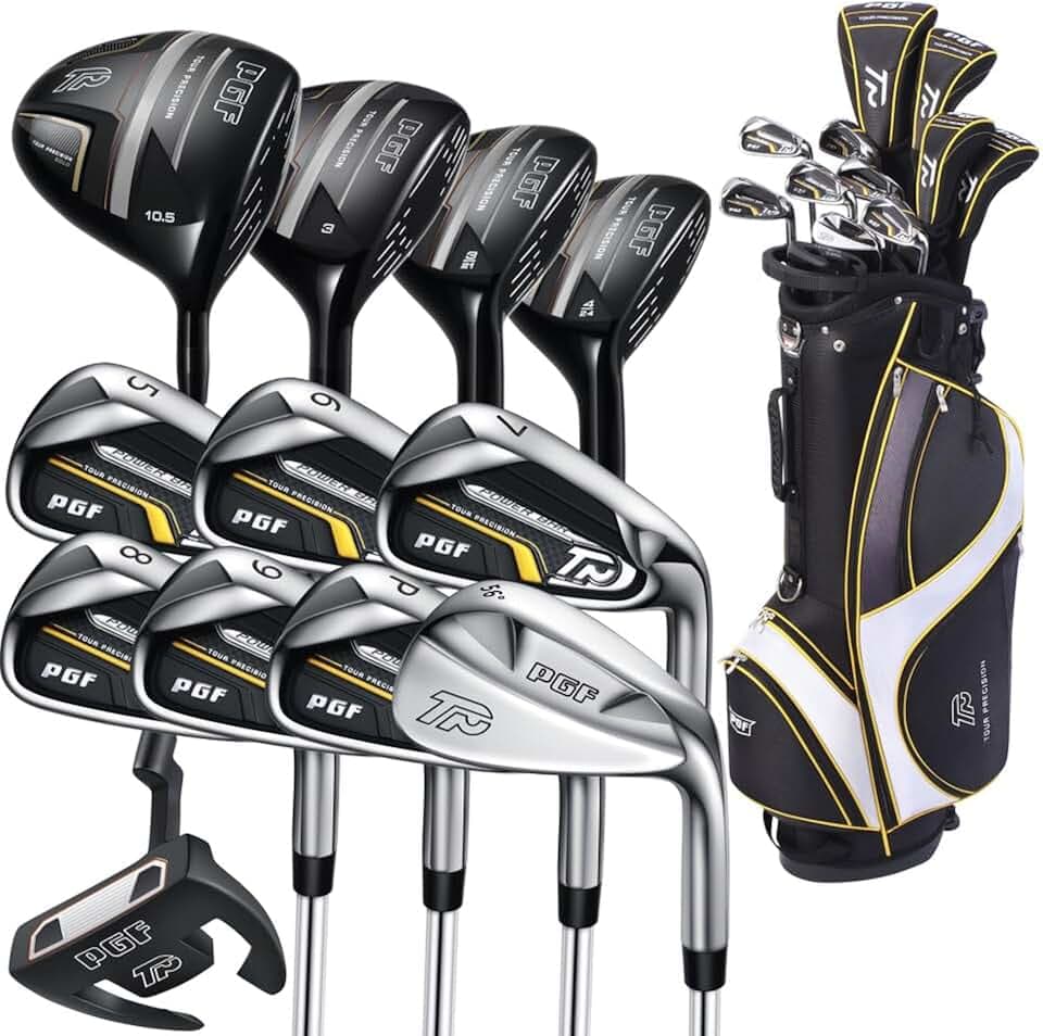 PGF Golf Gold TP Complete Golf Club Package Set for Men & Women [17-Pieces] [Flex: Regular]