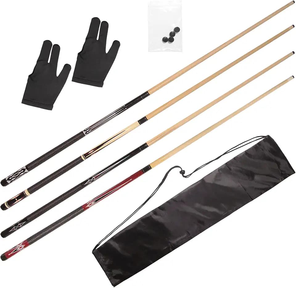 19 oz Pool Sticks 58" Maple Wood Billiard Cue Sticks Professional Pool Cue Stick House Bar Billiard Cue Pool Table Accessories, with Cue Bag Cue Tips and Gloves 4 Pack