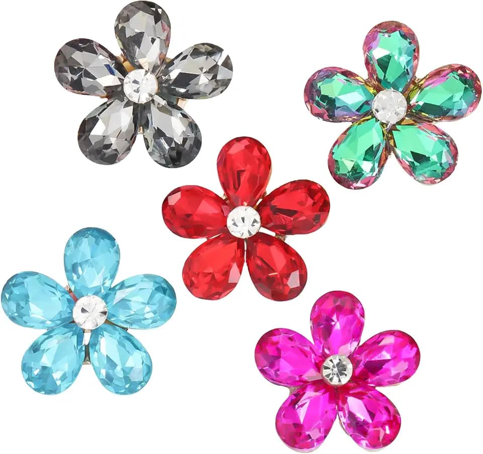 5PCS Crystal Flower Beach Bag Shoes Accessories Charms Alloy Glass Charms Compatible with Bogg Bags Women Accessories for Party and Birthday Gifts - Multi Color