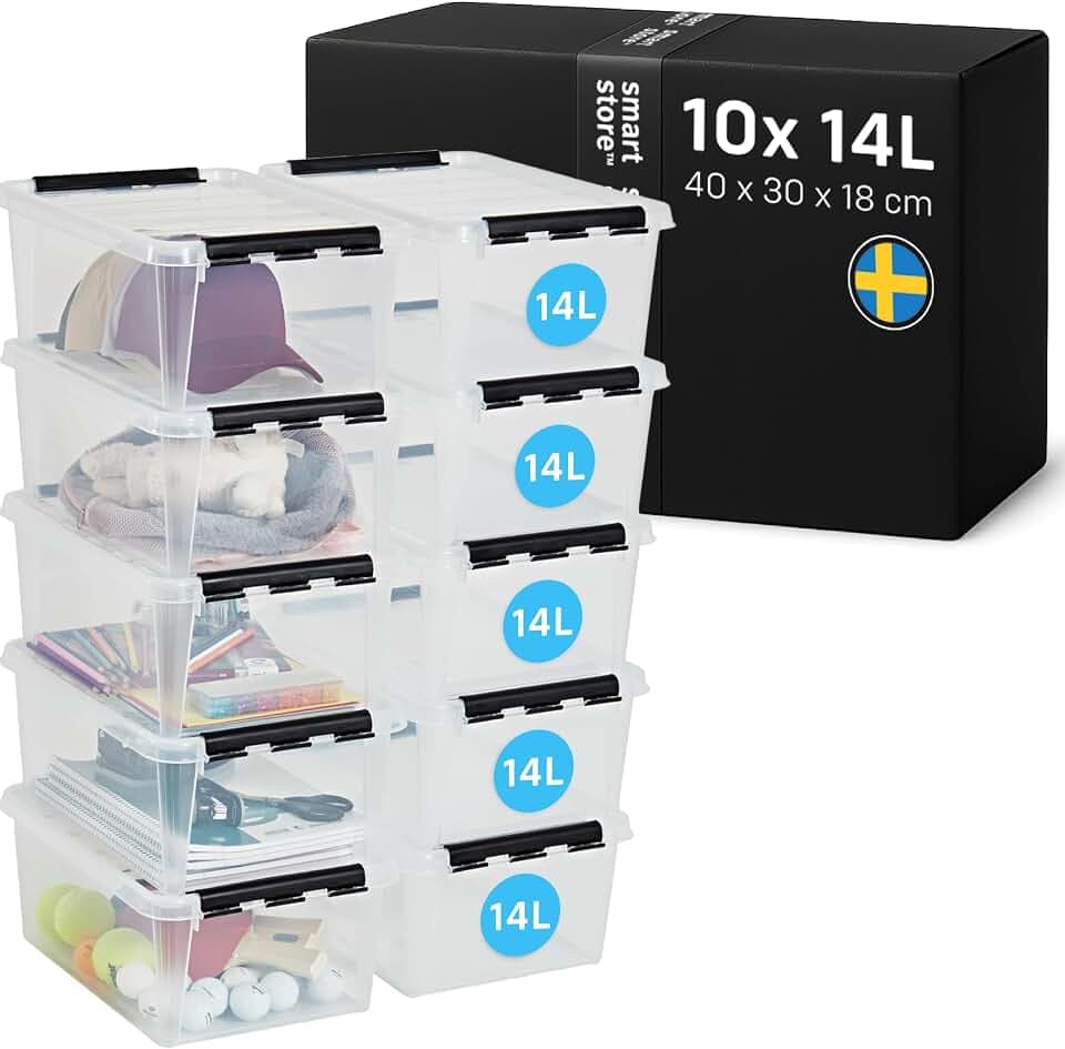 SmartStore Aufbewahrungsbox mit Deckel | 10x 14L Box | 40x30x18cm