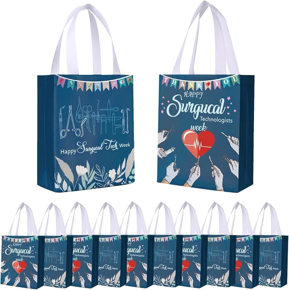 HABDJILTY 20pcs Surgical Tech Gifts Bulk Non Woven Tote Bags Reusable Surgical Technologist Week Thank You Gift Bags for CST Surgeon Doctor Nurse Team Medical Assistant 7.8x3.1x9.8 Inches