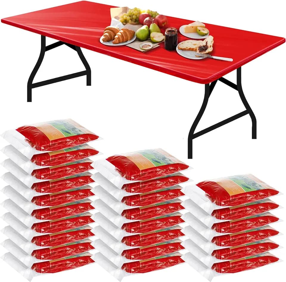 Boao 24Pcs Plastic Tablecloths, 8 Ft, 96 x 30 Disposable Table Covers Red