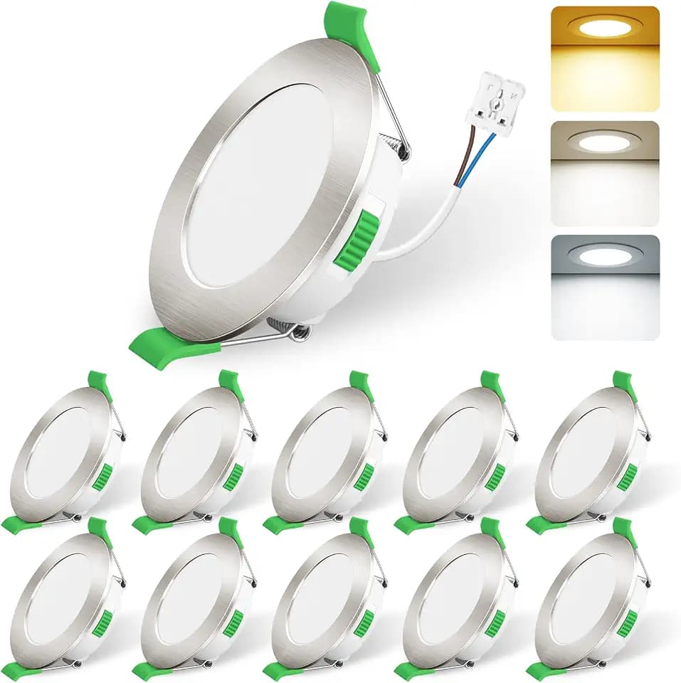 ALUSSO 10 Stück LED Einbaustrahler dimmbar,Ø68-78mm 3CCT IP44 Deckenspots | AC 220-240V,Dimmbar 10-100%,3000K/4000K/6500K Led Spots für Badezimmer Küche,Nickel