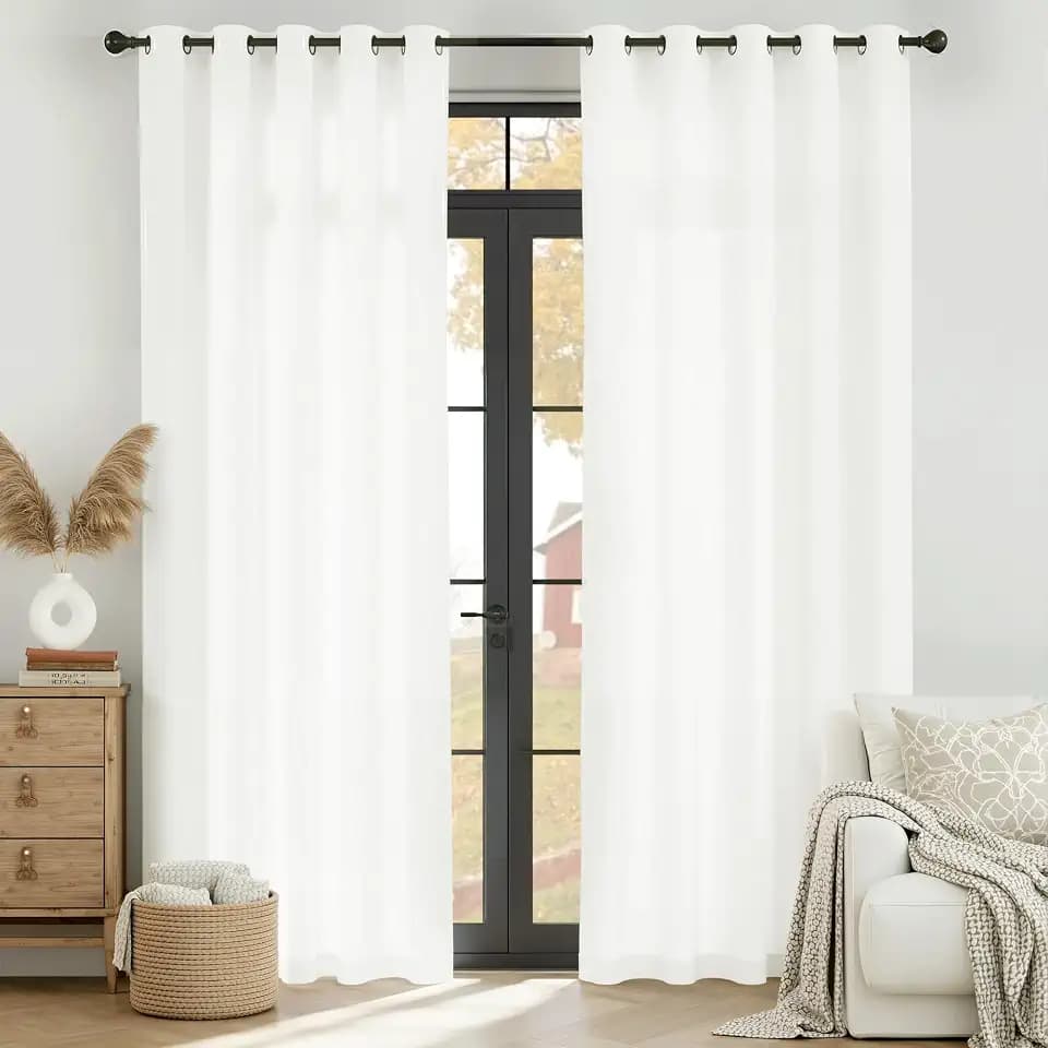 RYB HOME White Semi Sheer Curtains 84 inches Long Non See Through Drapes